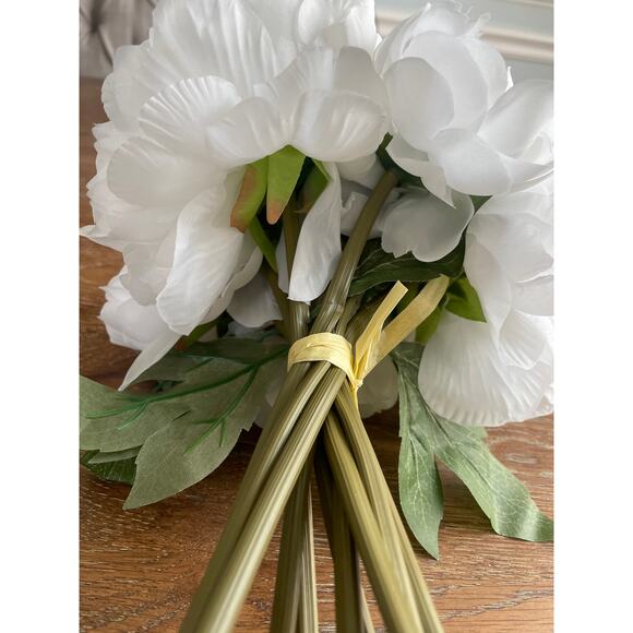 White-colored Artificial Peony Bouquet 11" - Picture 5 of 9